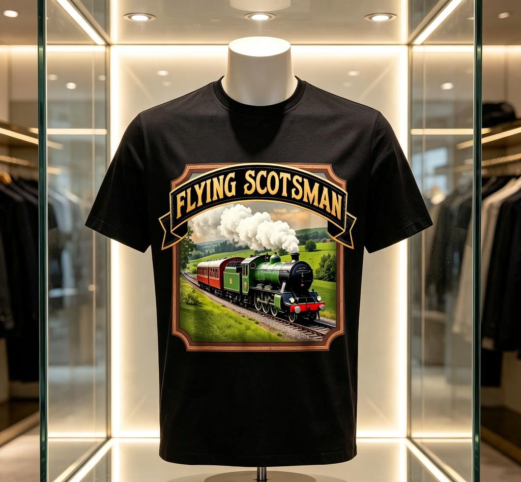 Unisexs Unisexs Vintage Flying ScotsUnisex Locomotive TShirt Scottish Steam Train Graphic Tee Black Retro Railway Design