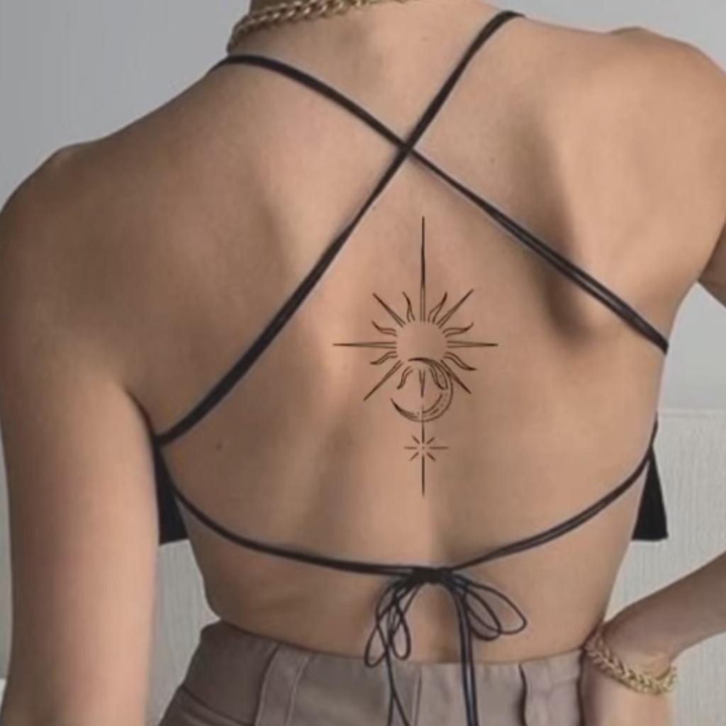 Premium Persönlichkeit Einfach Spice Girl Sonne Mond Stern Linie Totem Rücken Tattoo Aufkleber