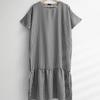 Shop   Women Gingham Check Round Bell Sleeve Short Sleeve Long Dress Beige Ara W