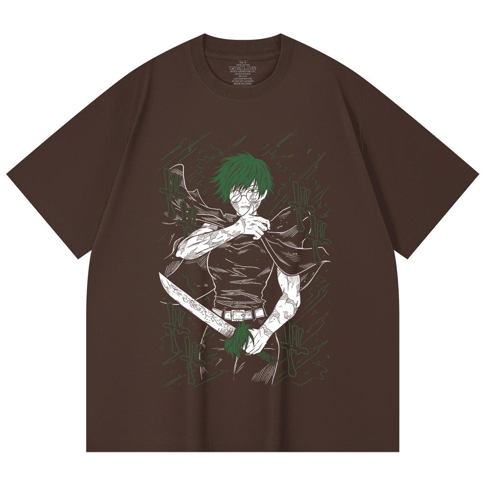230 Gsm 100% Cotton Jujutsu Kaisen V10 Maki Print Unisex Heavy Cotton T Shirt