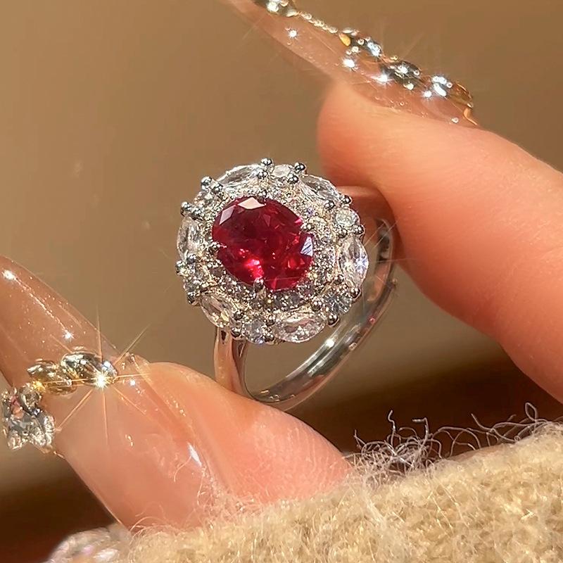 Huayei Jewelry Set, Red Corundum Necklace, Zircon Color Treasure S Silver Needle Earrings, Banquet Girl