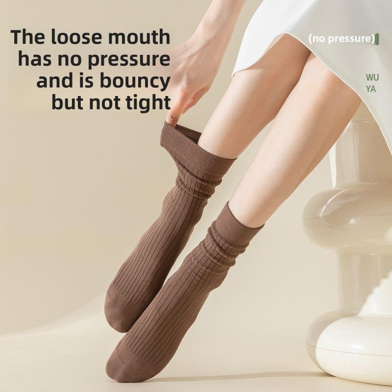 5 Pairs of Female Autumn and Winter Pure Color Pure Cotton Thickened 7A Antibacterial Deodorant Boneless Pile Socks