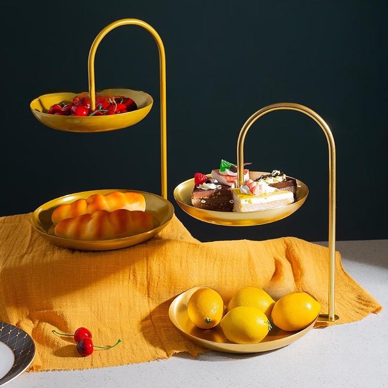 Ru Han Light Luxury Double-Layer Iron & Ceramic Dried Fruit Plate