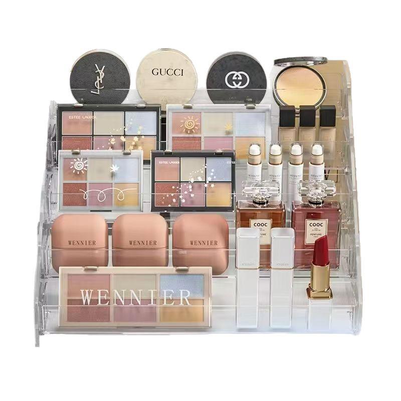 Acrylic Badge Display Stand with Tiered Transparent Storage Shelves