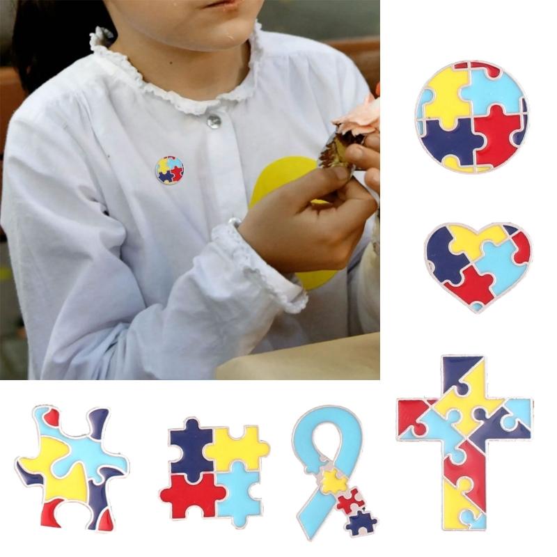 6 Stück Autismus Puzzle Emaille Anstecknadeln Abzeichen Emaille Reversnadeln Kleidung Revers Brosche Dekoration Geschenk für Frauen Männer Mädchen Jungen