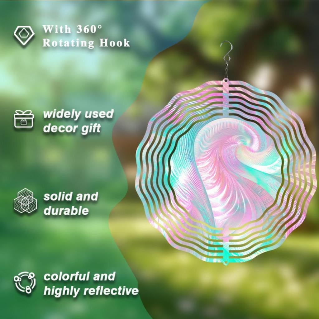 10 Inch Hanging Wind Spinner with Wave Design 360 Degree Rotating Hook Metal Rustic Style for Garden Balcony Decor No Battery Needed