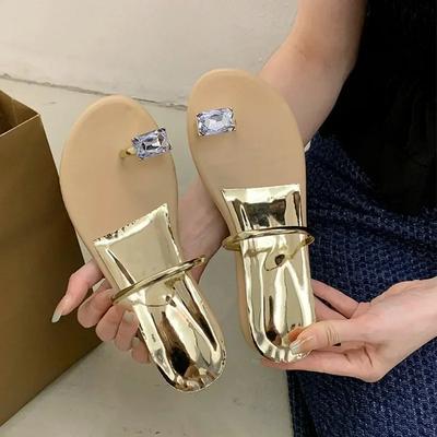 Pantoufles Femmes Cristal Luxe Chaussures Plates Sandales d'Été Nouveauté 2025 Mode Tongs Designer Slingback Robe Plage Diapositives Mujer