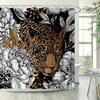 1Pc Realistic Leopard Shower Curtain With Detailed Botanical Background Featuring Flowers And Berries, Intricate Line Art Style,