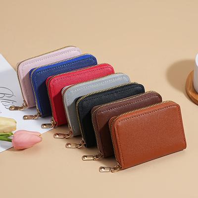 Portofel din piele PU pentru femei, portofel cu mai multe sloturi pentru carduri, portofel cu card de vizită, culoare solidă, suport pentru card de credit, ID