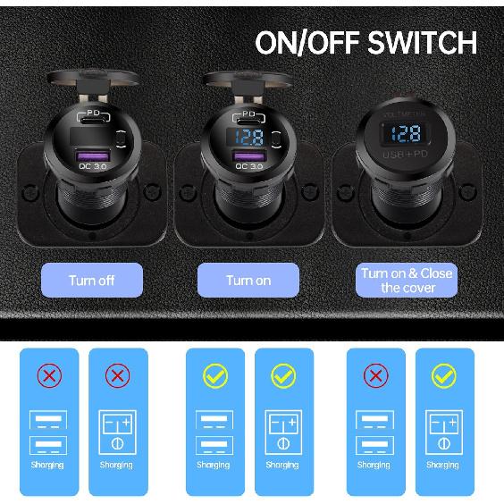 Quick Charge 3.0 Dual USB Car Charger Socket With LED Voltmeter And ON Off Switch Fused Wire Kit 12V/24V PD QC3.0 Fast Charge USB Outlet For Car Boat