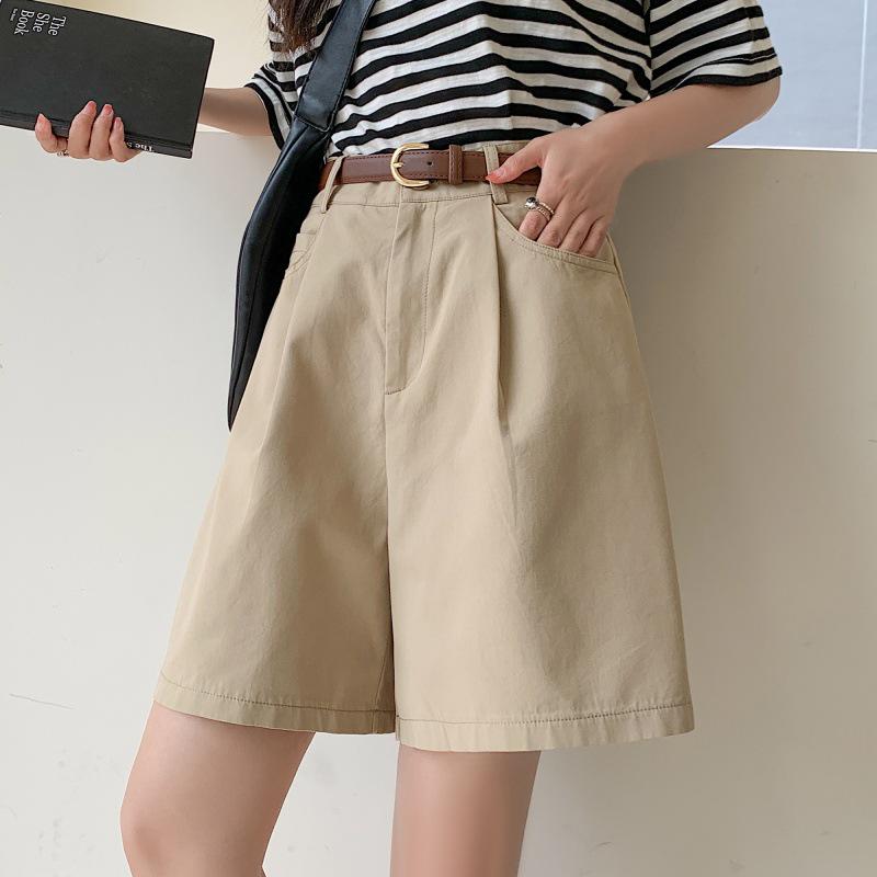 Women's High-Waisted Casual Wide-Leg Summer Shorts - Korean Style, Petite Fit, Trendy Hot Pants