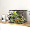 Glas-Terrarium für Reptilien mit Steinrückwand, Frontbelüftung, Ausbruchsicheres Drehknopfloch, 30 x 30 x 30 cm, Schwarz
