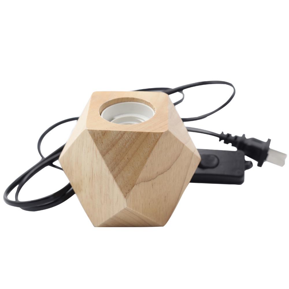 Rhombus Wood Table Lamp with E27 Screw Base and UK Three-Pin Plug