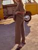 Women's Two Piece Travel Lounge Set Short Sleeve Knit Pullover and Wide Leg Pants Tracksuit