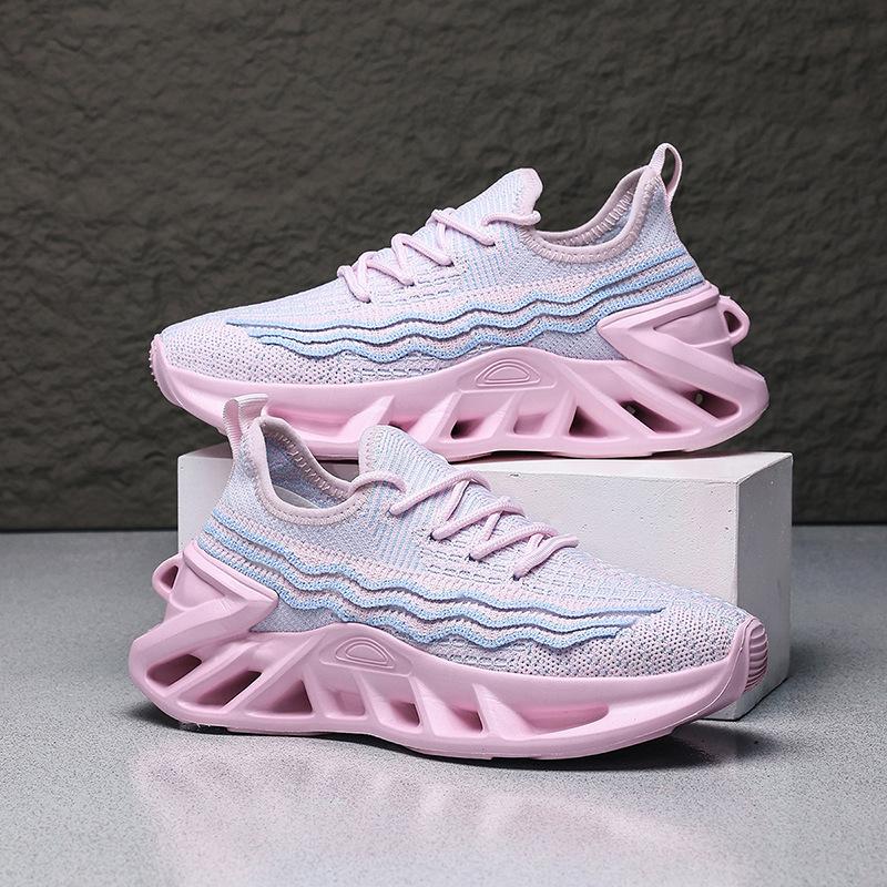 

Cross-border new hollow twist thick-soled fly-woven mesh, light and breathable casual sports couple shoes, four-season shoes 45 рожевий