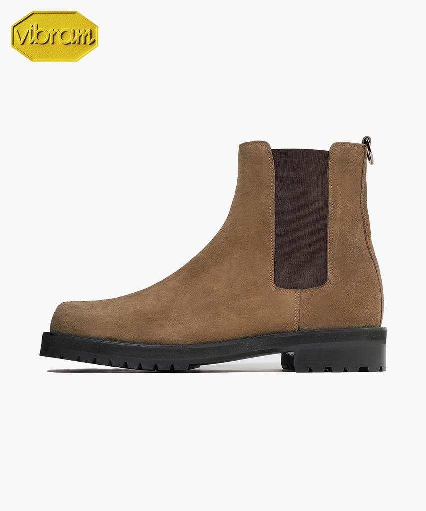 Firenze Atelier [Vibram] Center Cut Square Toe Suede Walker Sole Chelsea Boots 5706-Qs [Mid Brown]
