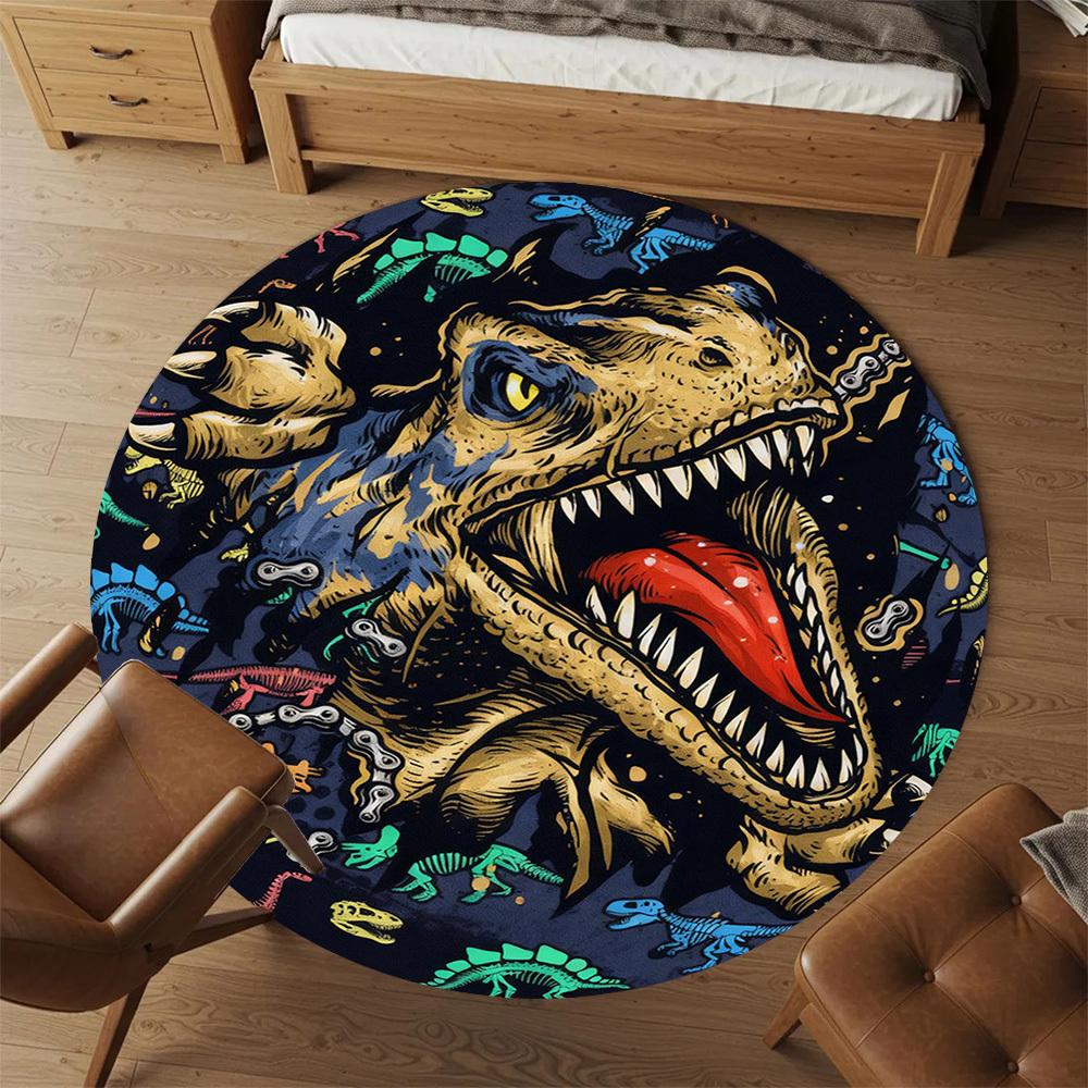 1PC Dinosaur Chain Round Chair mat Area Rug - Non-Slip, Floor Mat for Office, Bedroom, and Indoor Decor -Gift D1127191