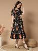 Women Empire Waist Black Midi/Calf Length Dress Gown Kurta Party Wear Top Tunic