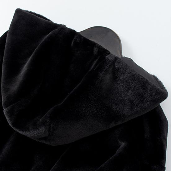 Autumn Winter Lady Cardigan Coat Thickened Plush Hooded Collar Loose Windproof Solid