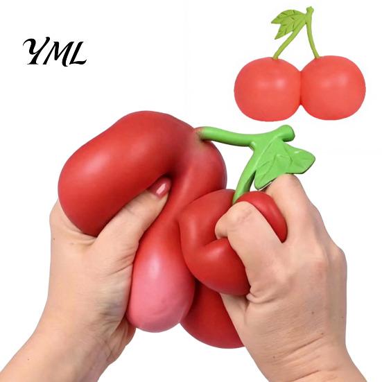 Stress Relieving Toys Double Cherry Relief Toy, Soft Fake Squeeze Tactile Flour Filling Sensory Fidget Toy for Hand Relaxation Portable
