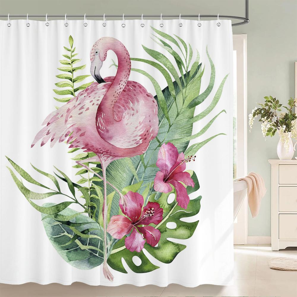 3D Flamingo Print Shower Curtain Set With Hooks Nordic Style Pink Birds Flower leaves Waterproof Fabric Home Bathroom Curtains