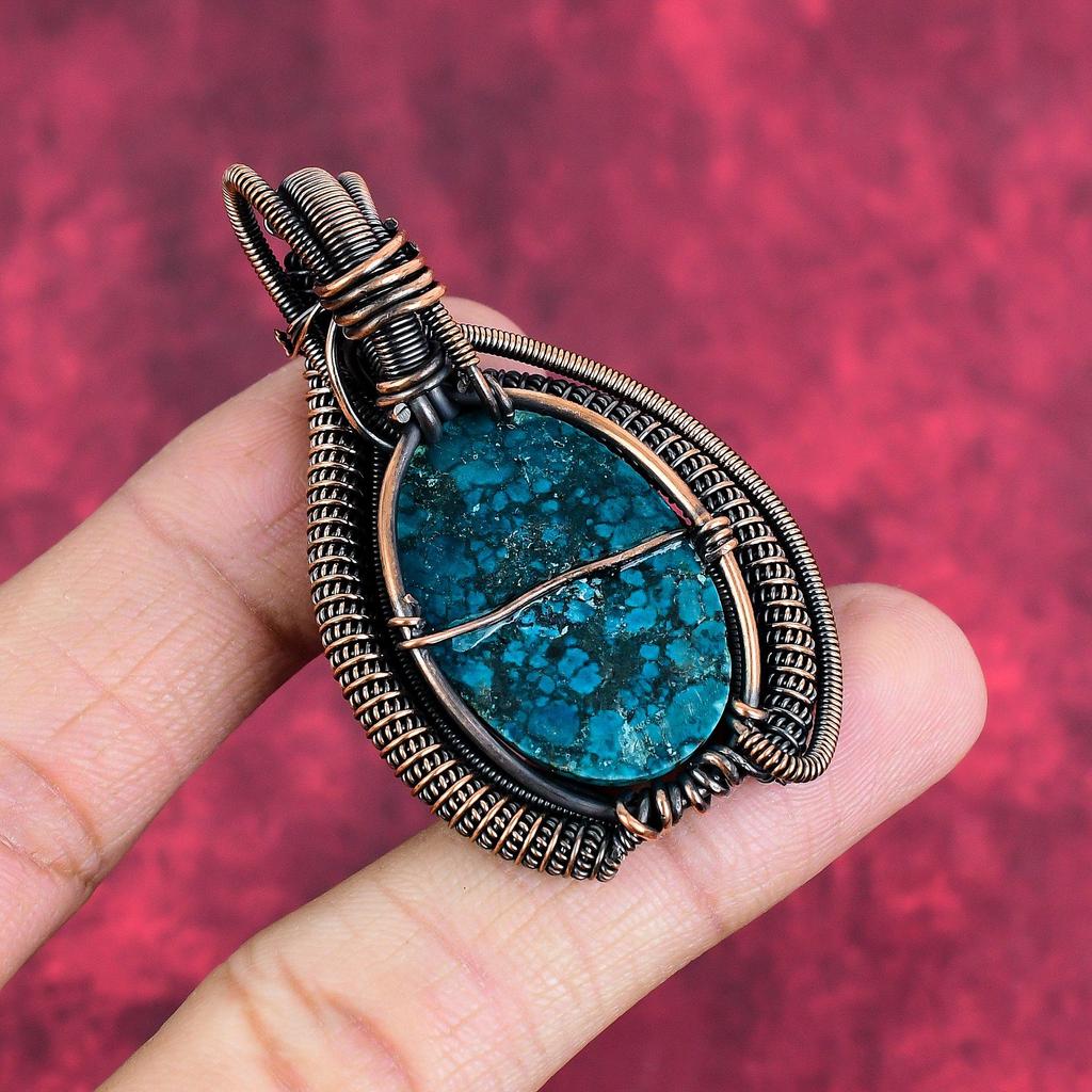 Tibetan turquoise pendant copper wire wrapped jewelry gemstone handmade pendant copper wire wrap pendant latest design jewelry gifts for her