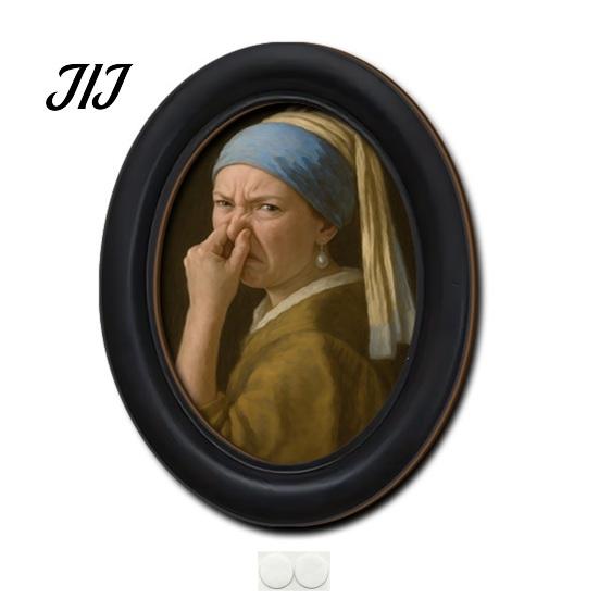 Decorative Wall Accents for Living Room Abstract Art Cat Decor, Oval 2D Wood Framed Funny Painting Unique Prints Print, Vintage Ornament Bedroom Home