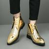 Large Size Gold High-top Pointed Leather Shoes Size 46 Retro Short Leather Boots Lace-up Glossy Personalized Martin Boots