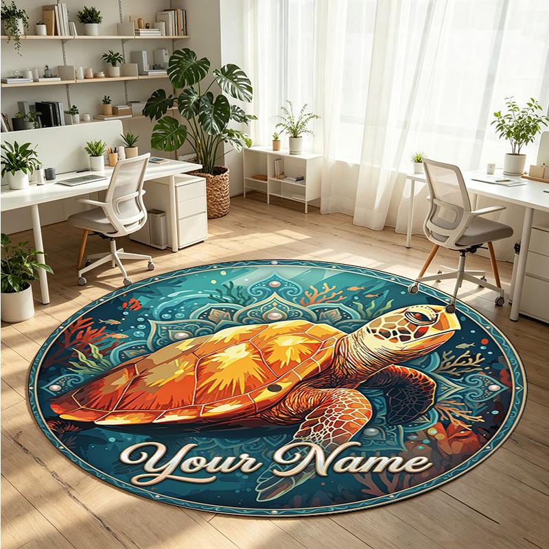 Ocean Sea (135) Theme Round Crystal Velvet Rug Custom Name Text Personalized Floor Mat Home Decor Non Slip Crystal Carpet