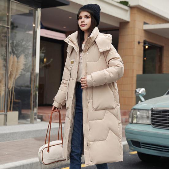 Winter Down Coat Neck Protection Stand Collar Padded Hooded with Pockets Zipper Closure Parka Windproof Heat Retention Daily Cold Weather