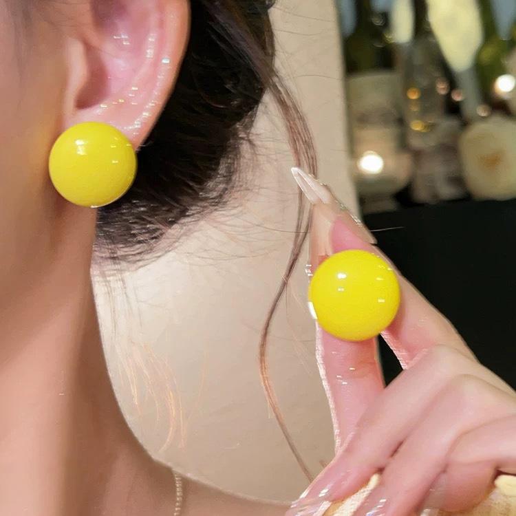 Super fairy yellow mesh earrings women's vacation style chiffon sweet stud earrings atmosphere seaside high-end color earrings