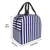 Classic Stripes Navy Blue And White Insulated Lunch Bag for Kids School Cooler Thermal Food Box Tote Lunch Boxes Container