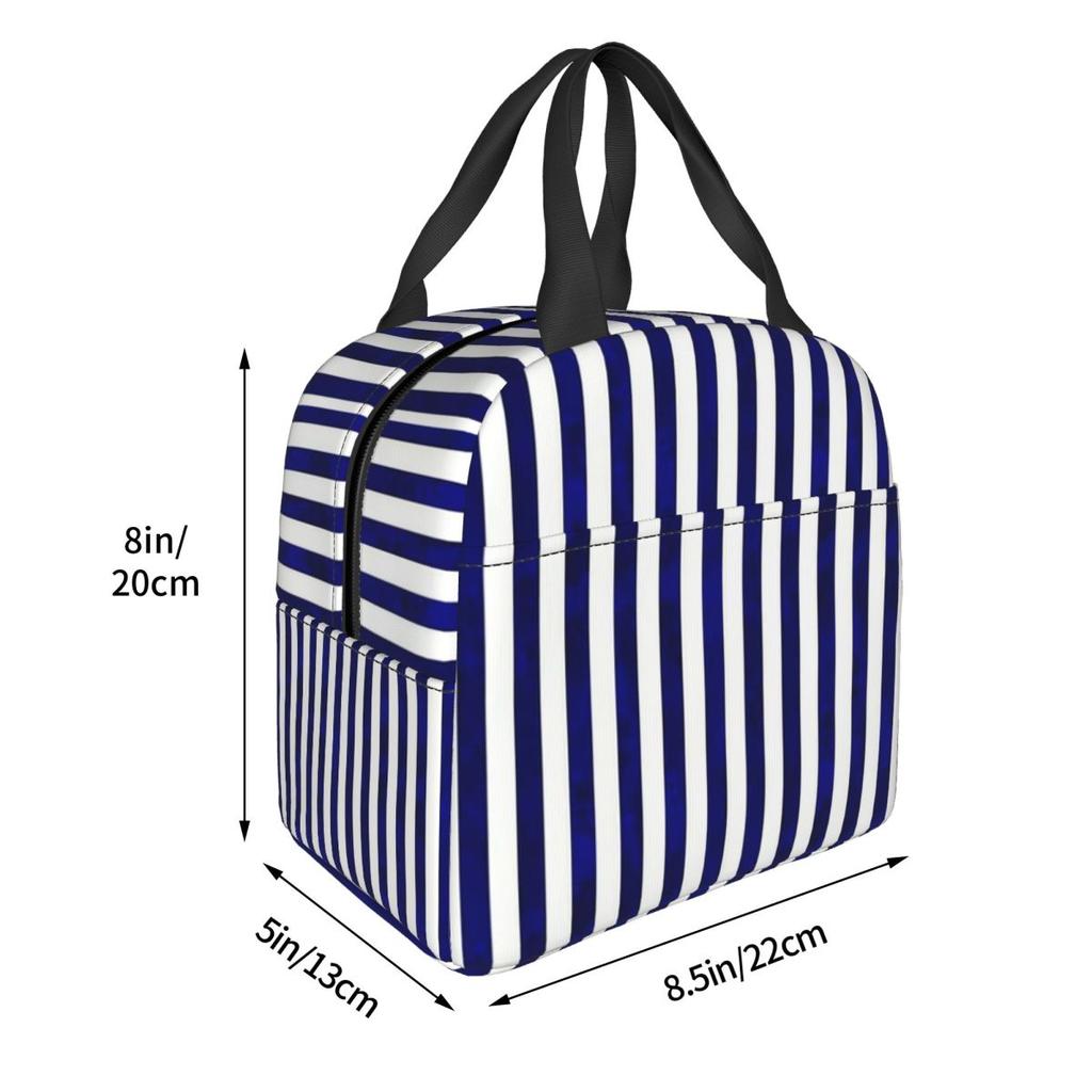 Classic Stripes Navy Blue And White Insulated Lunch Bag for Kids School Cooler Thermal Food Box Tote Lunch Boxes Container