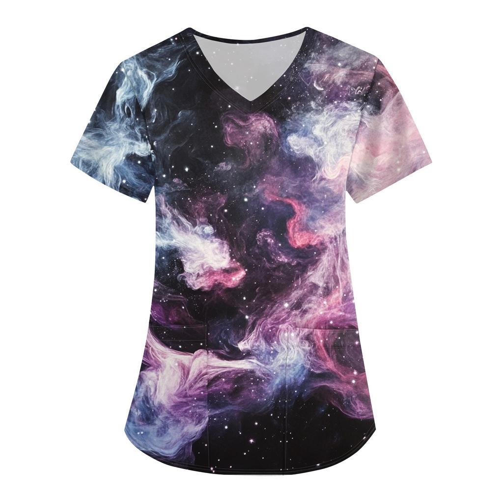 Women's Printed Uniform Work Uniform V-Neck Pocket Protective Uniform Protective Uniform