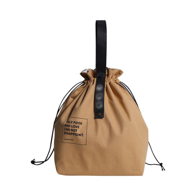 Insulation  Meal  Bag Canvas Japanese Style Simple Waterproof Drawstring Lunch Handbag