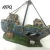 Tank Decoration Aquarium Ornament Solid Resin Sunken Ship with Hollow Holes Durable