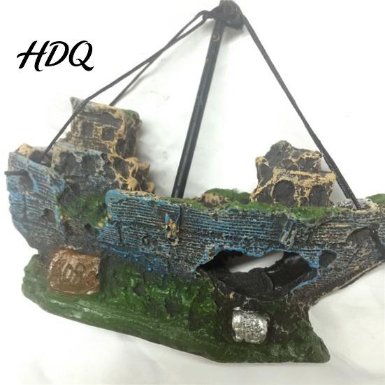 Tank Decoration Aquarium Ornament Solid Resin Sunken Ship with Hollow Holes Durable
