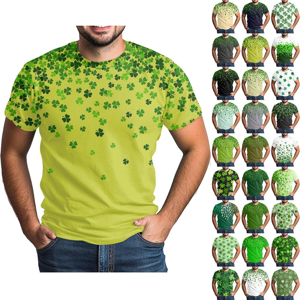 St. Patrick's Adult  Green Crew-neck Short-sleeved Printed Green Three-leaf T-shirt