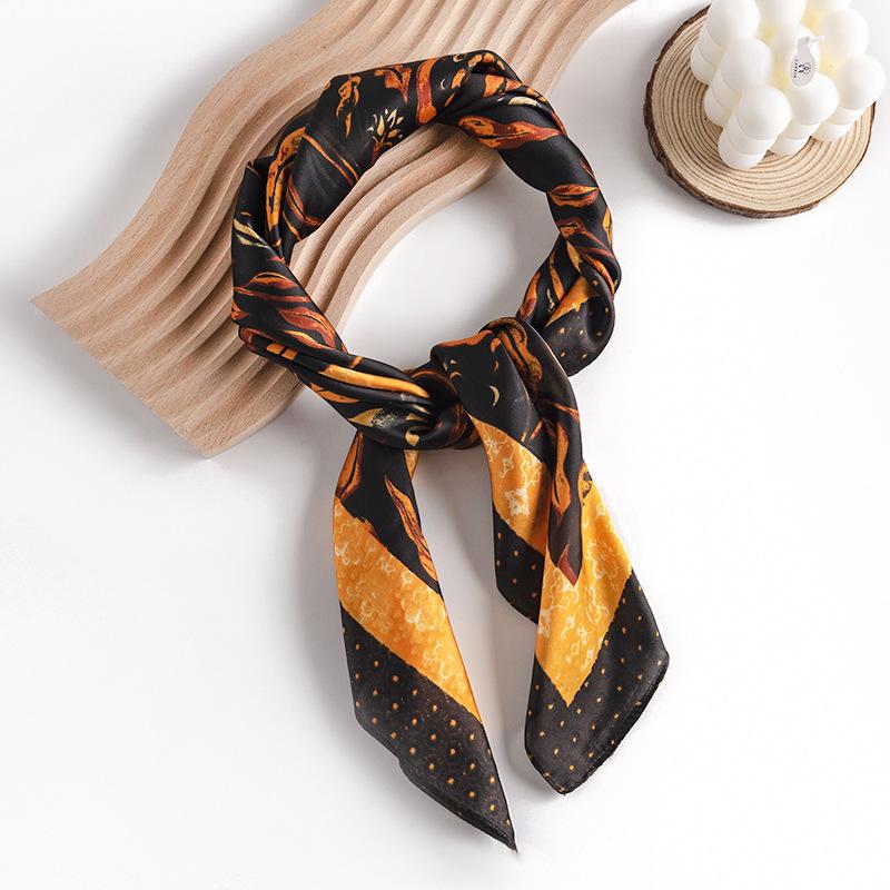 Geometric Flower Small Square Scarf For Women, Fresh And Sweet Professional Attire, Fashionable Color Matching Simulated Silk Scarf, Headscarf