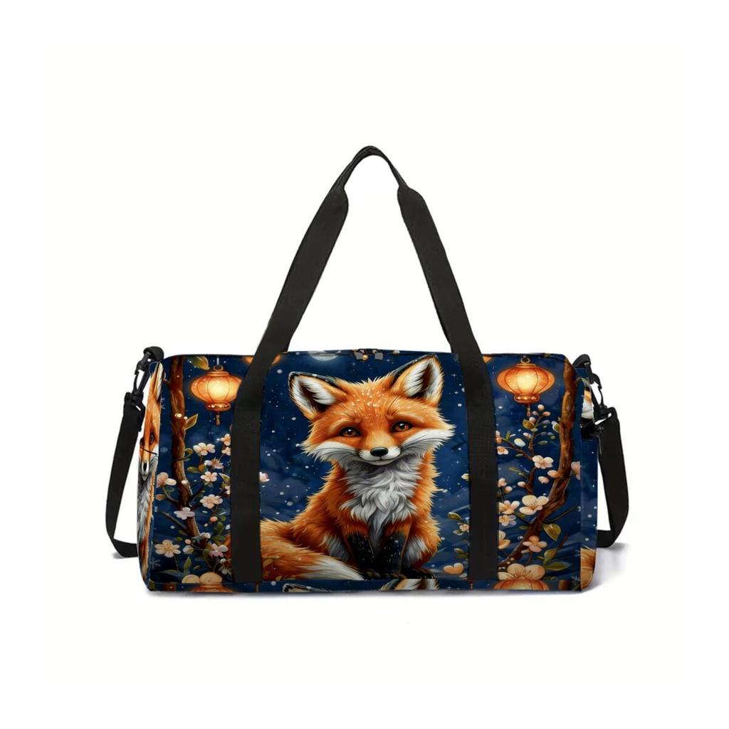 Fox Pattern 2D Flat Cartoon School Travel Bag Large Capacity Zipper Luggage Bag Best Gift for Boys Girls Fashion Style