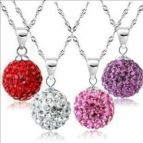 Colorful Diamond Ball Necklace - Korean Style Retro Silver with Natural Crystal Shamballa