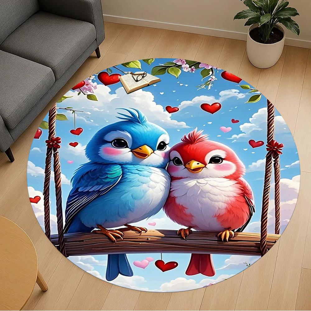 1PC Lovebirds Swing Hearts Round Chair mat Area Rug - Non-Slip, Floor Mat for Office, Bedroom, home decor Christmas Gift c0528053
