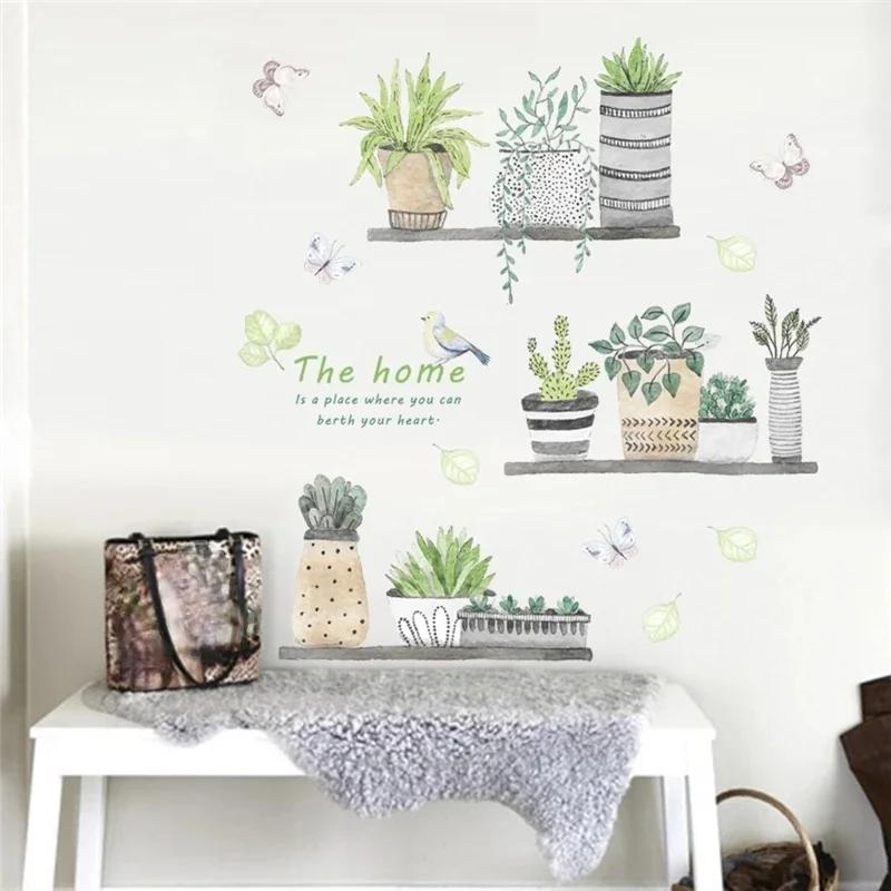 Garden Plant Bonsai Flower Butterfly Wall Stickers Home Decor Living Room Kitchen Pvc Wall Decals Diy Mural Art Decoration