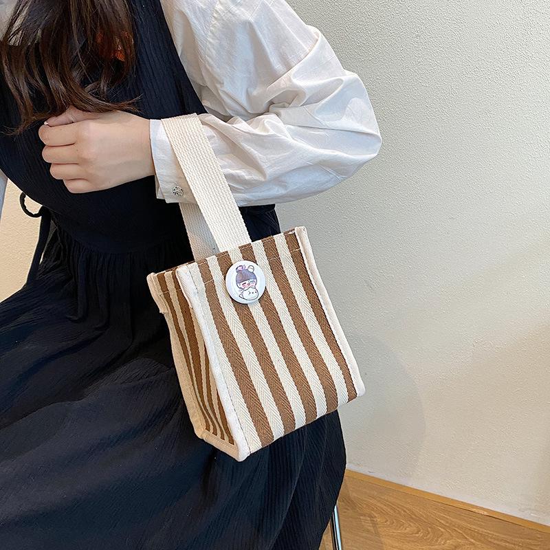 Canvas Bag New Women's Bag Fashion Striped Handbag Change Bag Small Square Bag