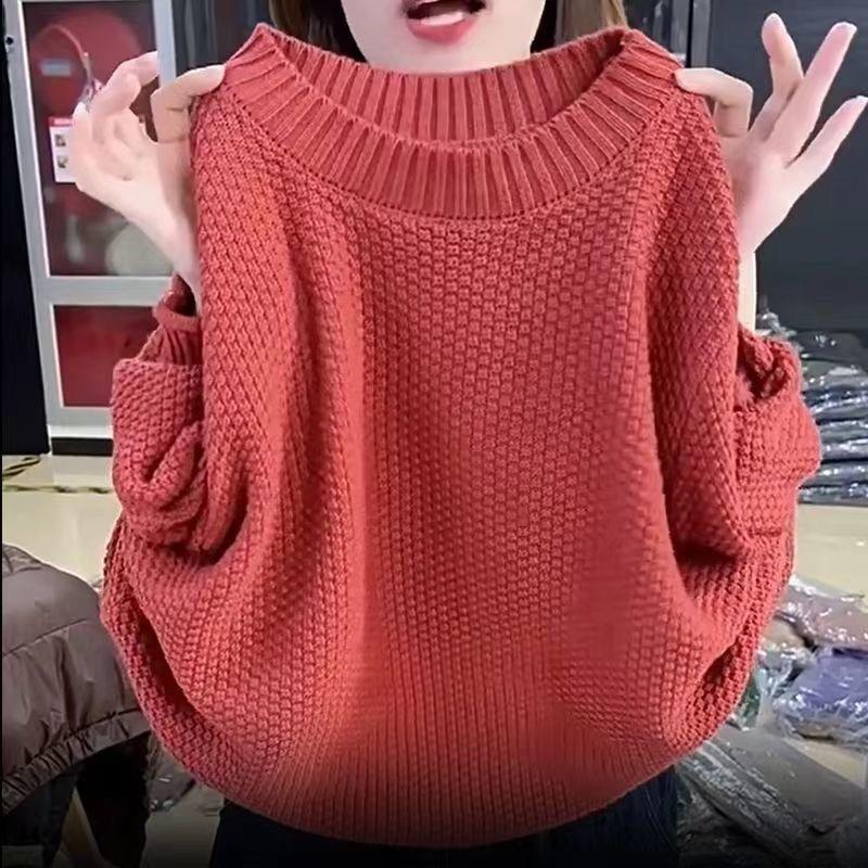 Autumn Winter Round Neck Mom Wear Loose Knit Pullover Sweater Middle Age Casual Outerwear Top