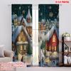 2pcs,2D Plane Printing Curtains Roller Blinds Charming Winter Village Snowing (4) Polyester Fabric (without Rod) Outdoor