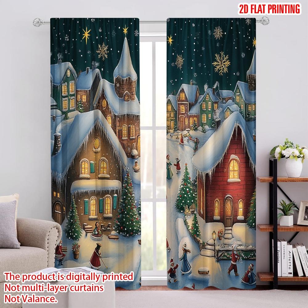 

2pcs,2D plane printing Curtains Roller Blinds Charming Winter Village Snowing (4) Polyester Fabric (without rod) Outdoor 52.50 × 116.00 cm 2 pcs
