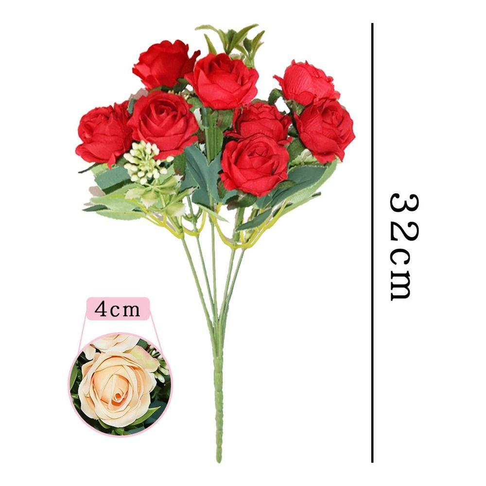 10 Heads Rose Artifcial Flower Green Leaves Multicolor Faux Flower Rose Photo Props Desktop Ornament Simulation Rose Flower