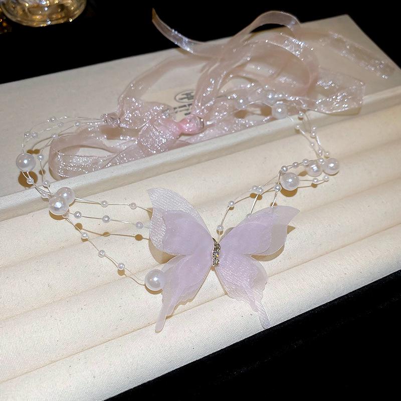 Elegant Rhinestone Pearl Butterfly Bow Necklace: Fashionable and Versatile Neck Accessory