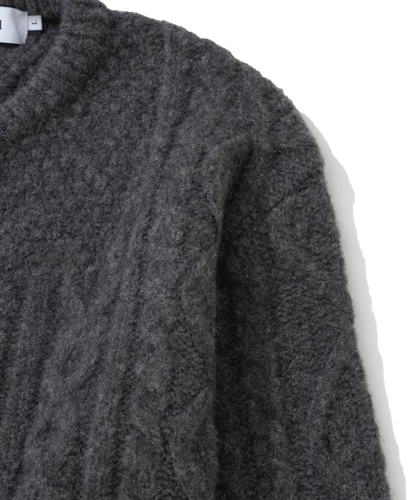 Knitted (Unisex) Bold Cable Round Knit Cardigan Charcoal